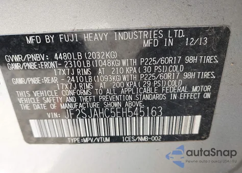2014 Subaru Forester 2.5I Limited from USA, damaged, VIN JF2SJAHC5EH545163